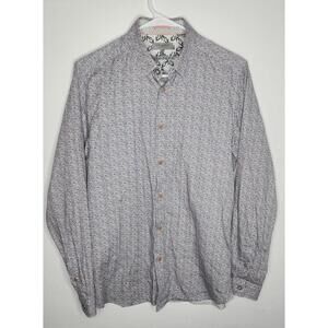 Ted Baker Shirt Mens Medium Blue Pink Pattern Long Sleeve Button Up Portugal